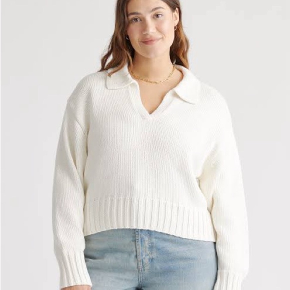 Quince 100% Organic Cotton Collared Cropped Sweater Size S
